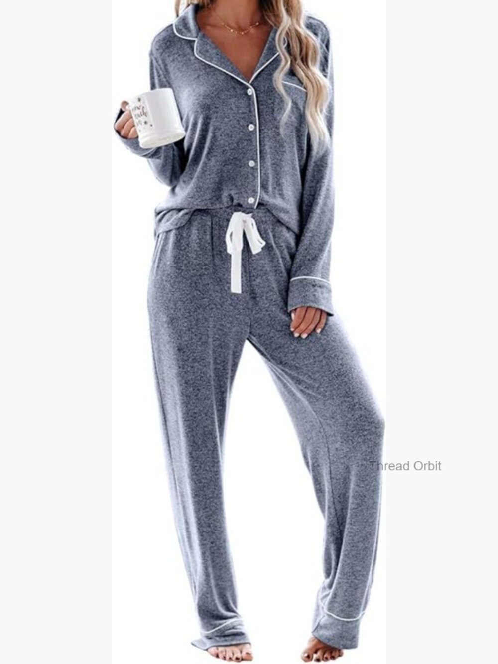 Two Piece Pajama Set Long Sleeve Button Down Sleepwear Lounge Soft - Picture 1 of 7